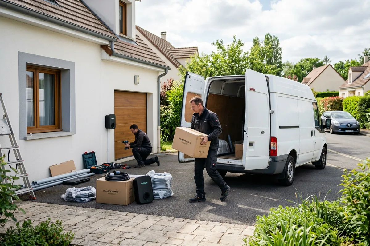 Intervention sur site pour installer une borne de recharge rapide à Rouillon